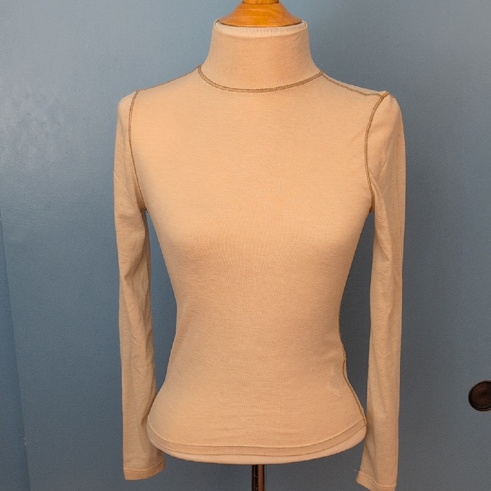 Madewell Second Skin Cream Mock Neck Base Layer Top With Contrasting Stitching